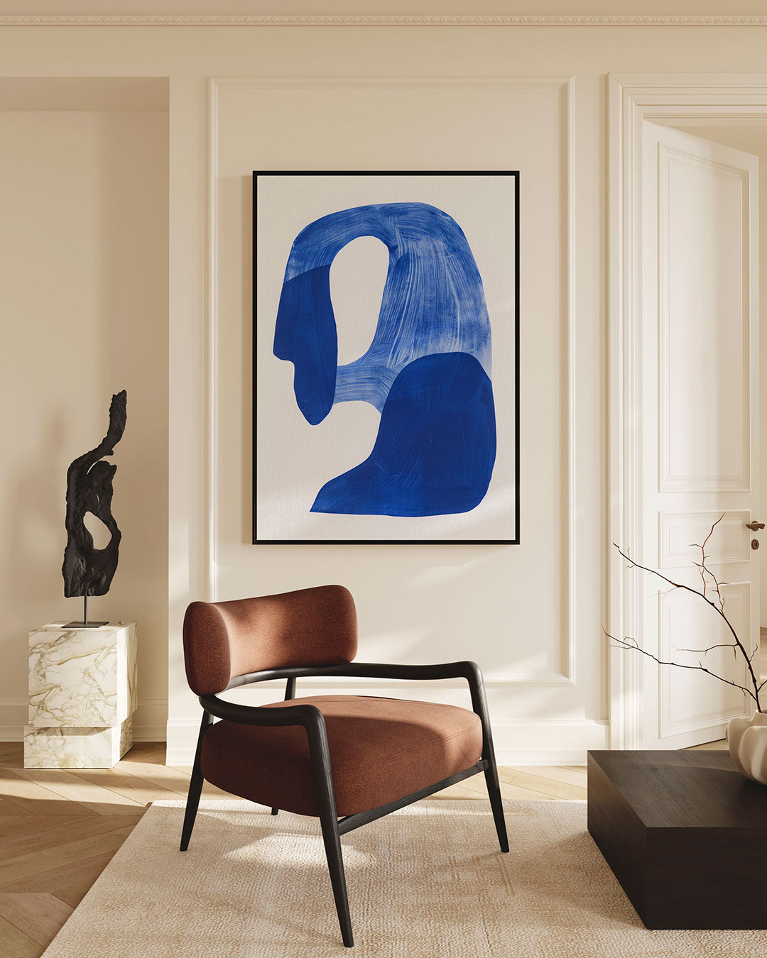 Organische blauwe vormen – staand wanddecoratie kunstwerk
