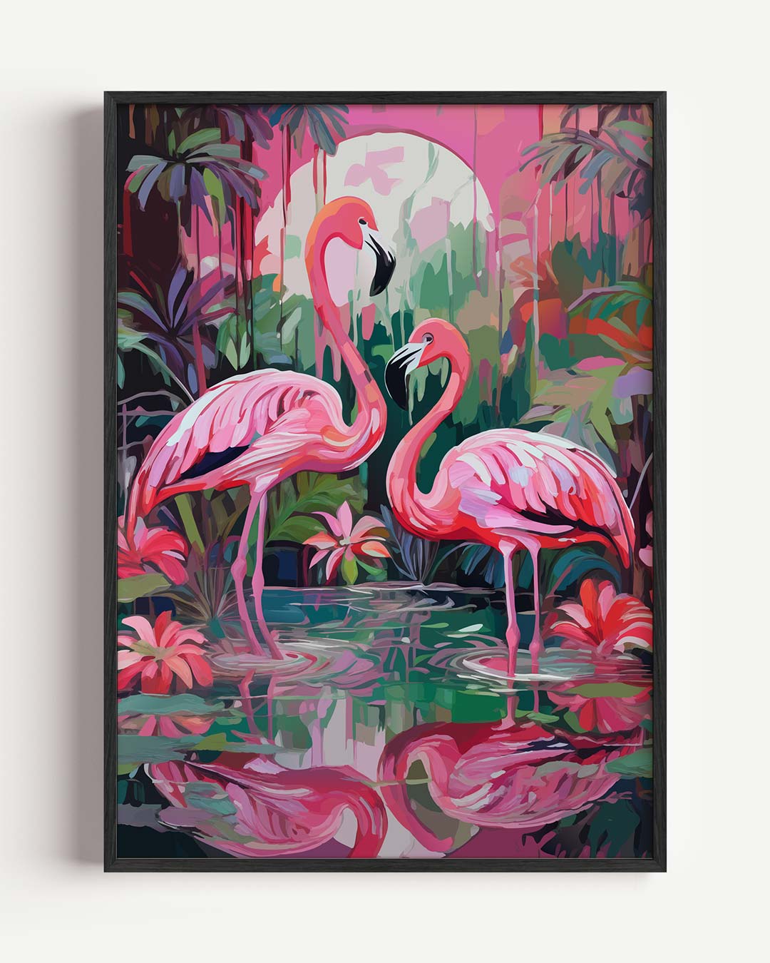 Tropische Flamingo Serenade – zomer portret poster als wanddecoratie