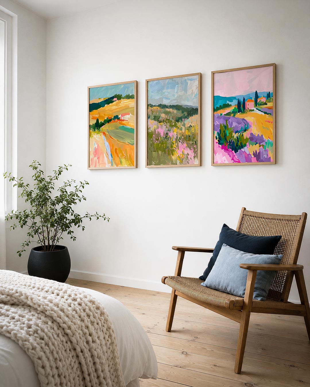 Kleurrijke landschapssferen posterset – derde productweergave – deze posterset in drie delen toont een levendig landschap