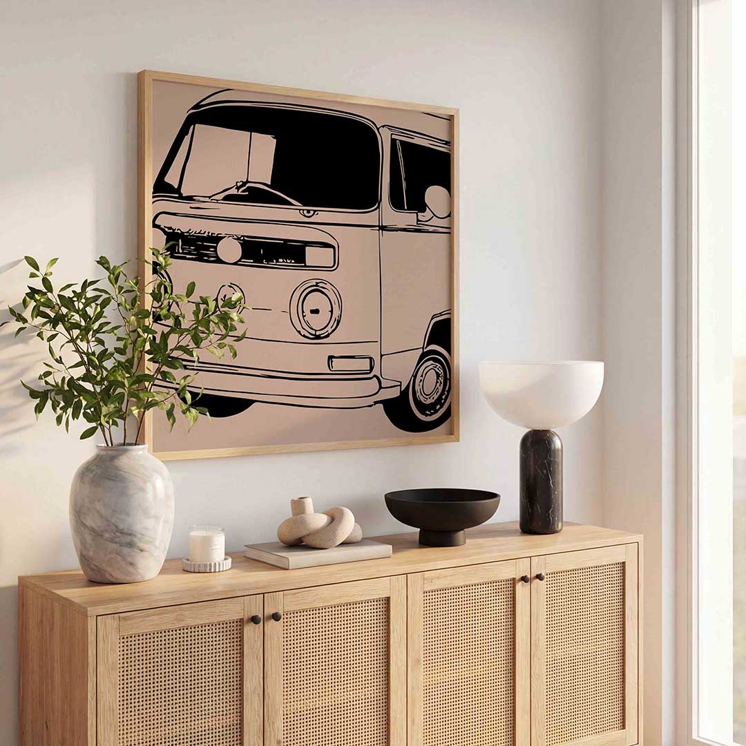 Retro busje – kleurrijke poster in vierkant formaat