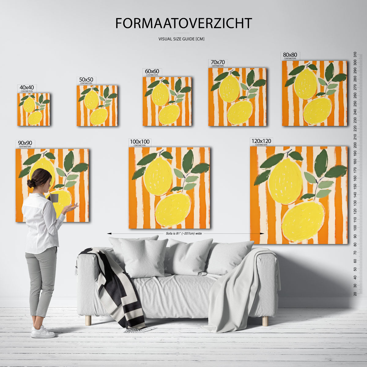 Citroenen met bladeren – vierkante muurposter voor keuken of eethoek
