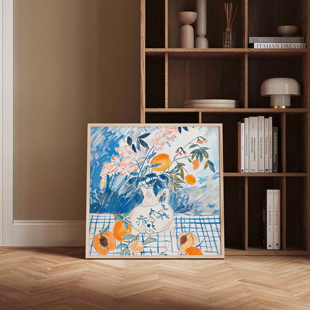 Bloemen en fruit – kleurrijke vierkante wanddecoratie van WallArtistic