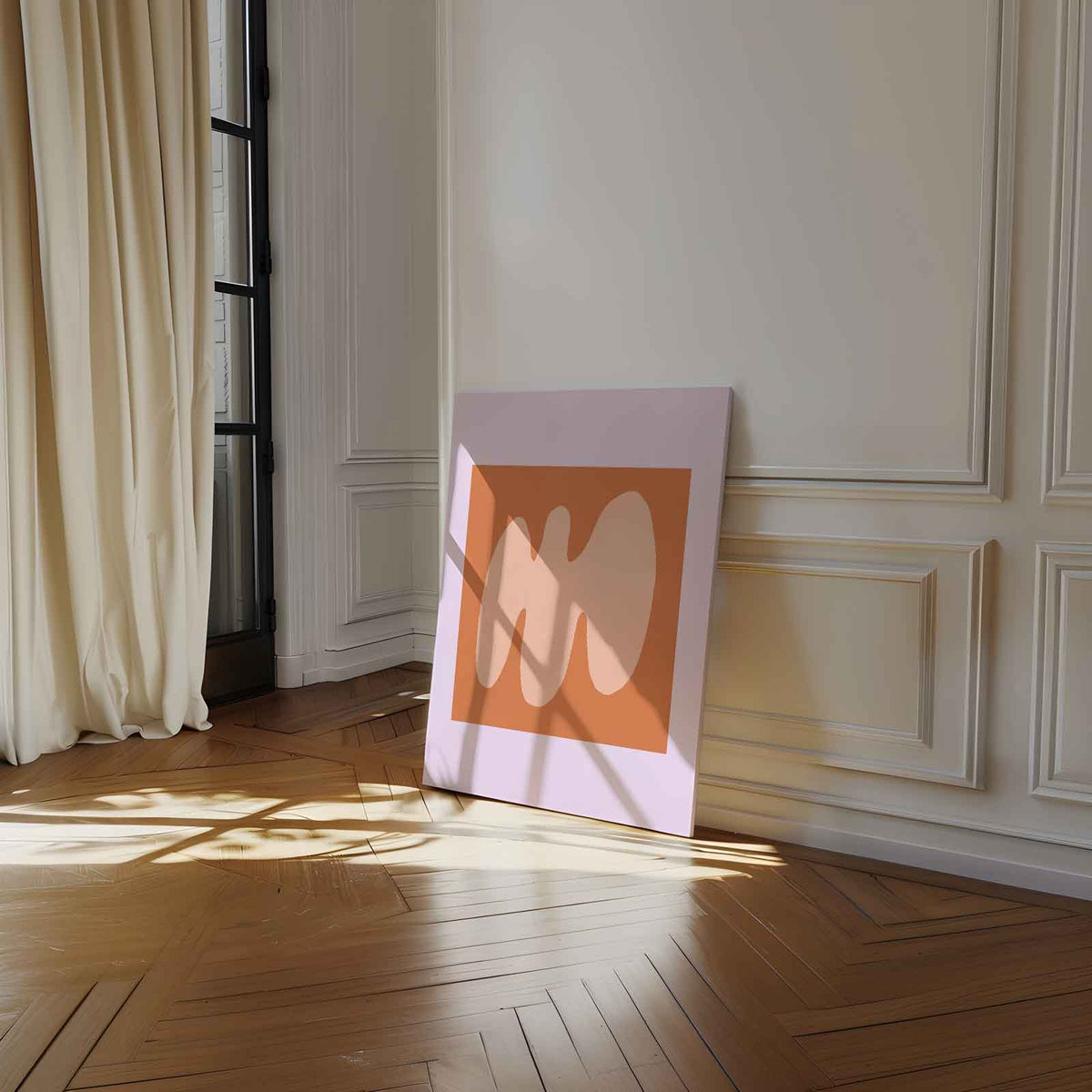 Zachte Abstractie in Perzikkleur – modern portret kunstwerk van WallArtistic