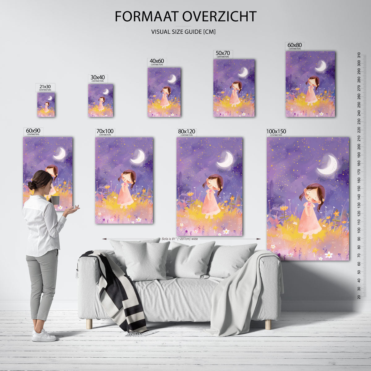 Meisje onder maan – staande muurposter voor de kinderkamer