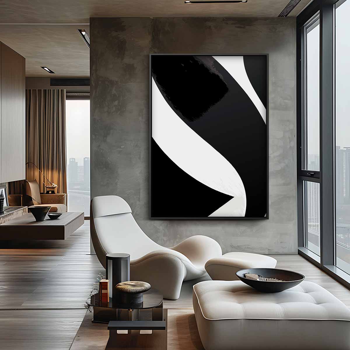 Elegantie in Zwart en Wit – canvas wanddecoratie in portret formaat