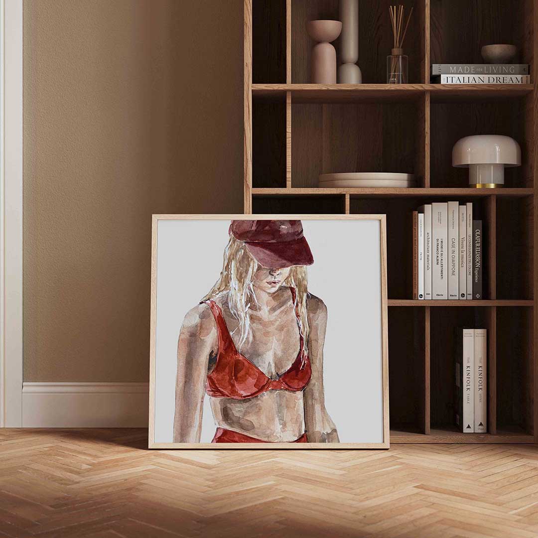 Vrouw in rode kleding – portret poster in vierkant formaat