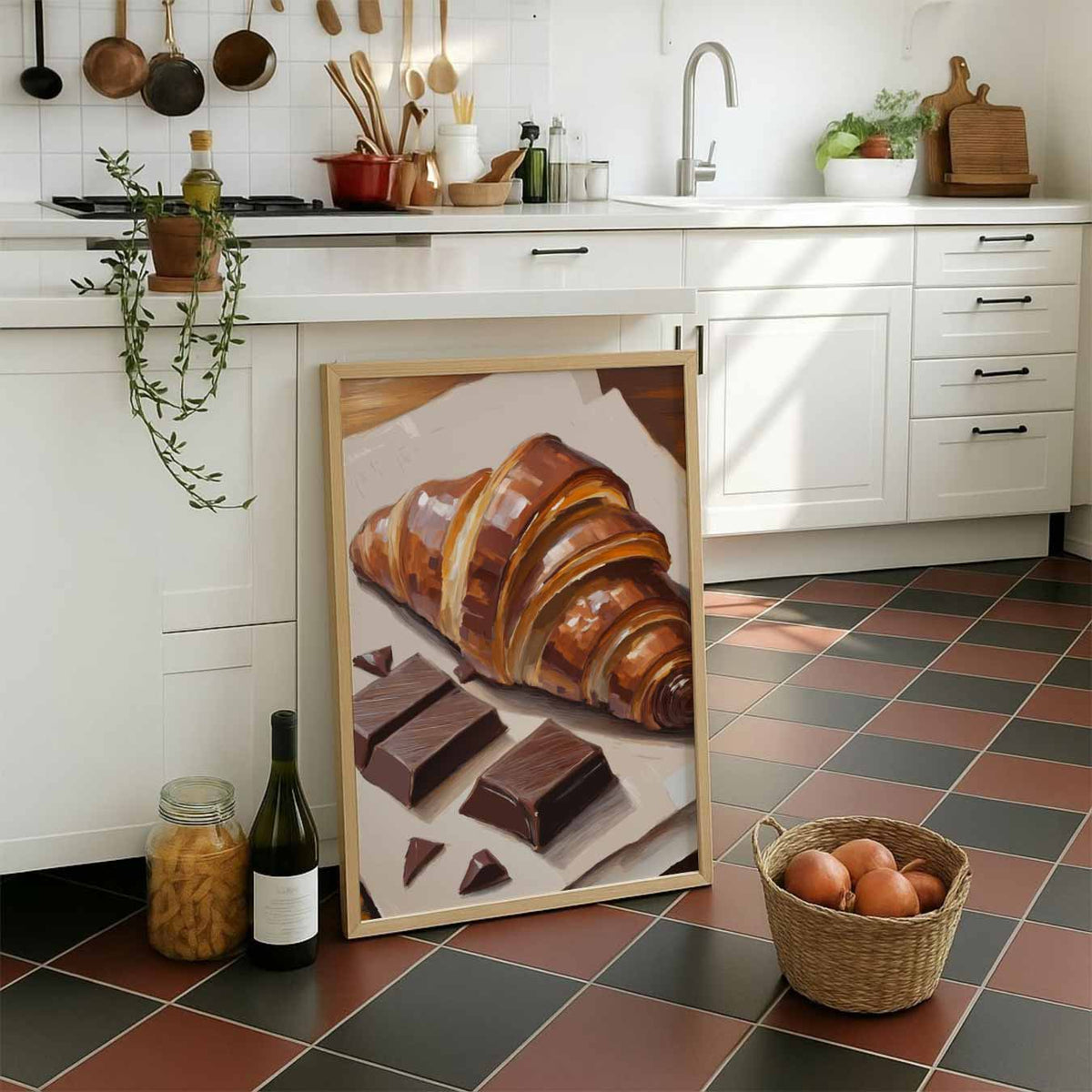 Croissant & Chocolade Kunstposter – staande muurposter voor keuken of eethoek