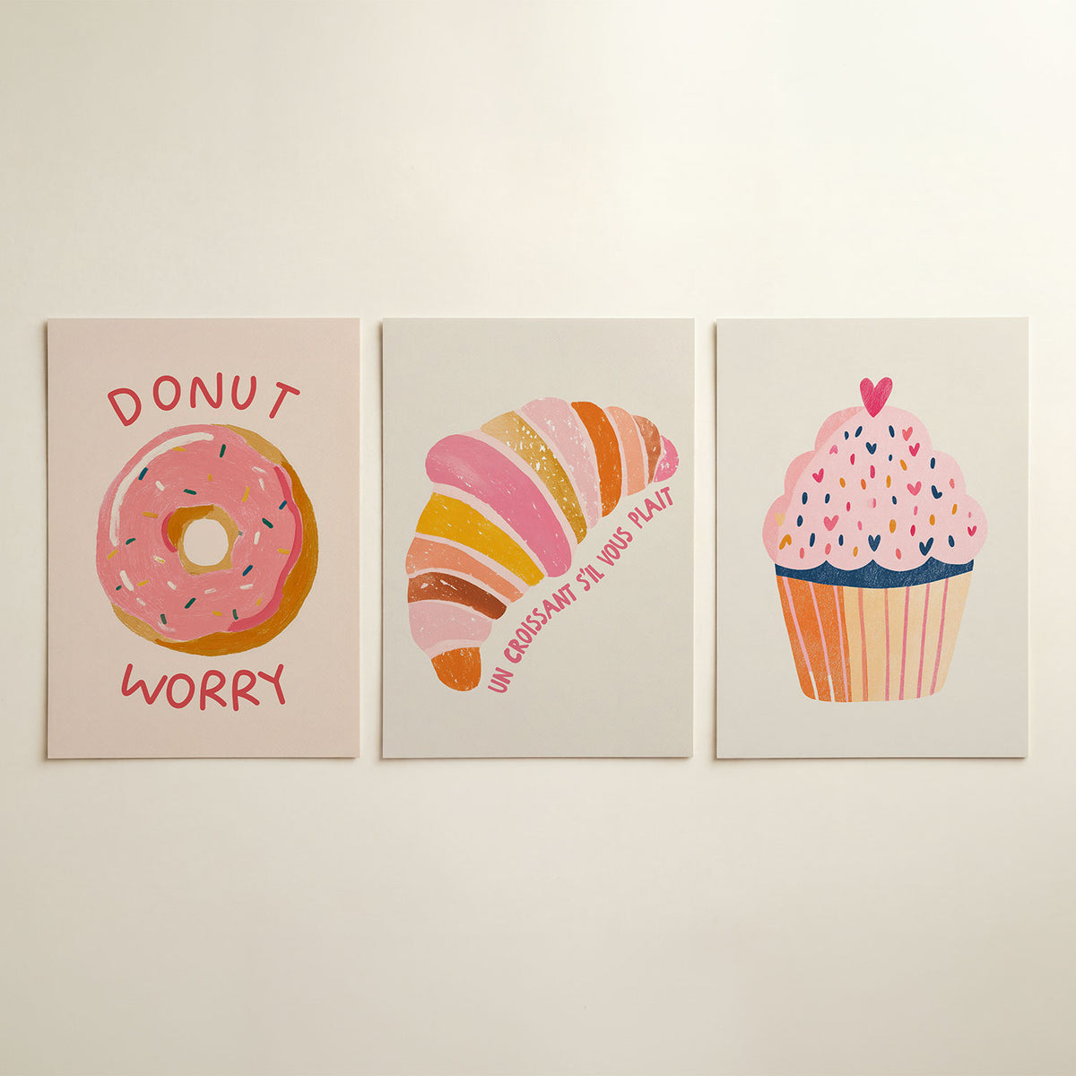 Zoete inspiratie driedelige posterset in interieur