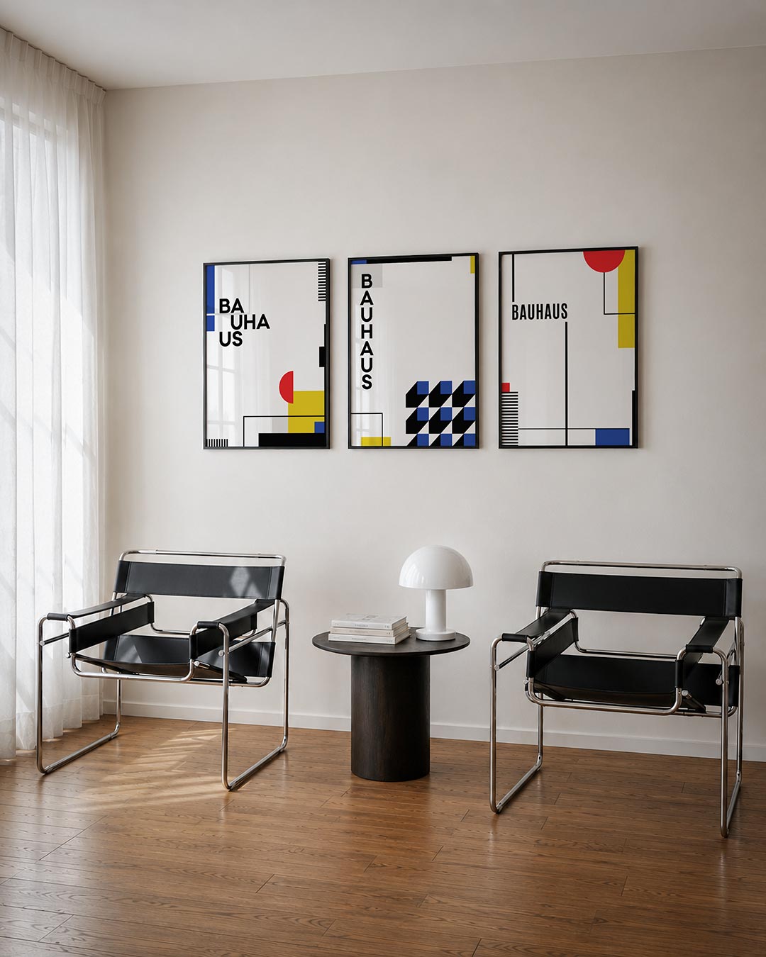 Kleur en lijnen posterset – derde productweergave – deze posterset in drie delen speelt met kleurvlakken en lijnen. Blauwe