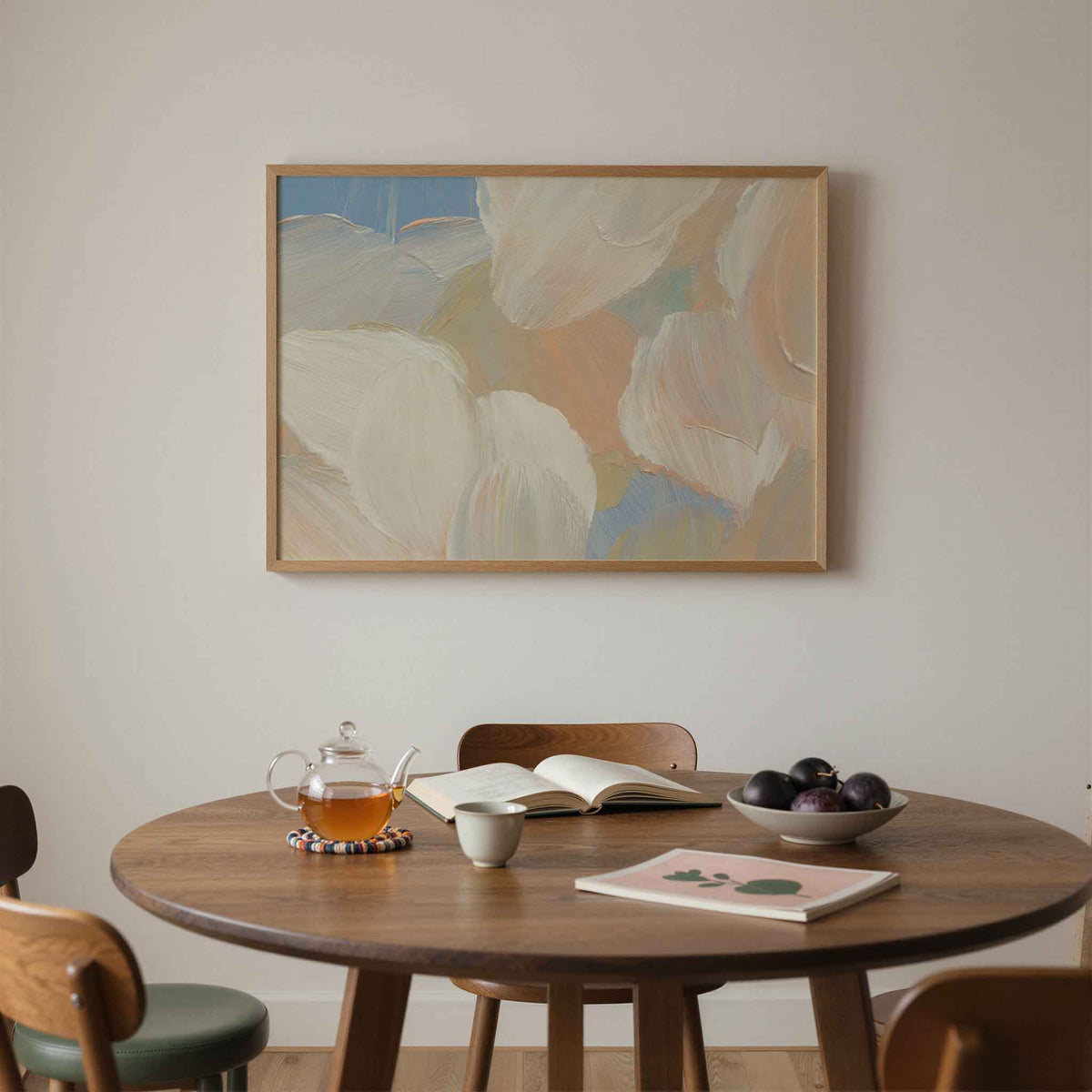 Abstracte penseelstreken – liggende schilderkunst wanddecoratie van WallArtistic