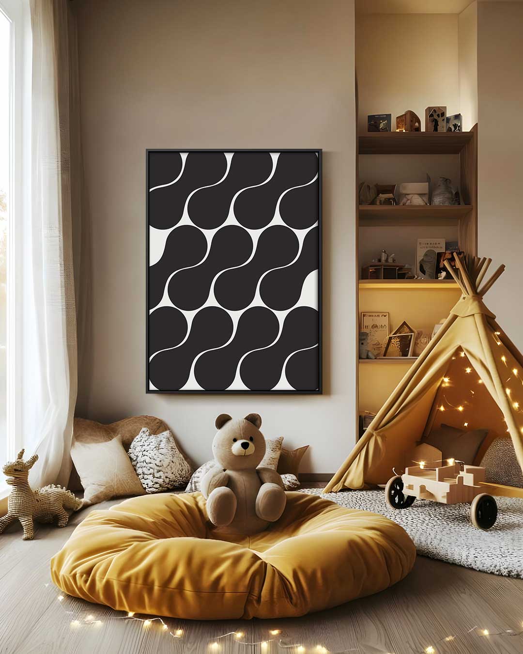 Dynamische Zwart-wit Golven – canvas wanddecoratie in portret formaat