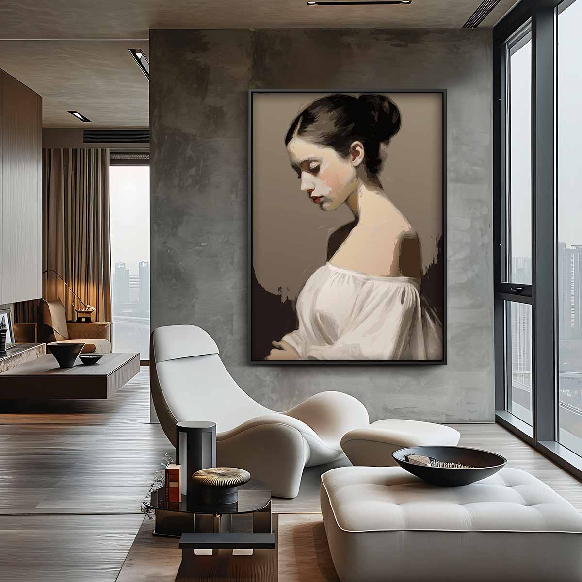 Dromerige Portretstudie – staand kunstwerk voor modern interieur