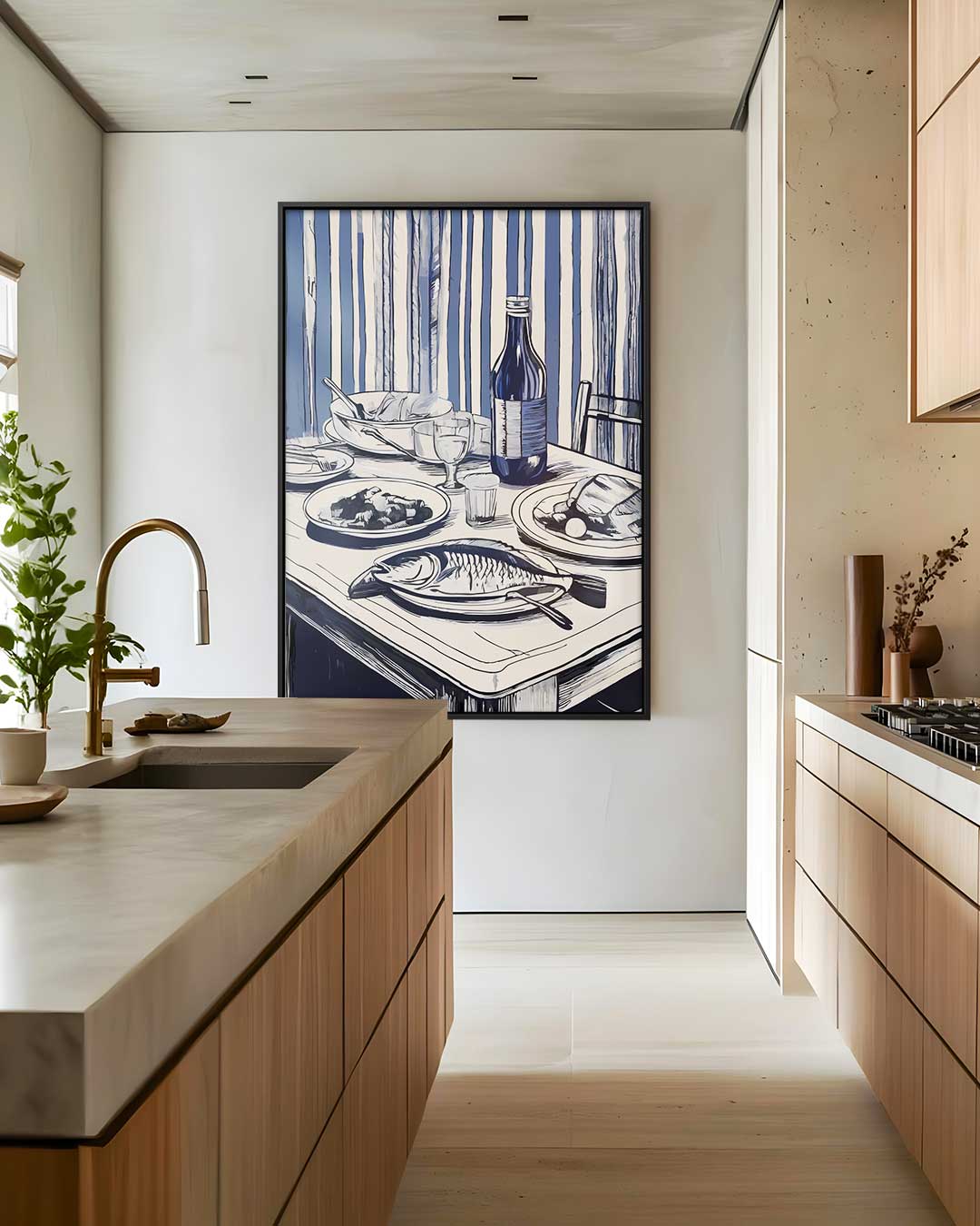Blauwe Stilleven Tafelettude – staand kunstwerk voor modern interieur