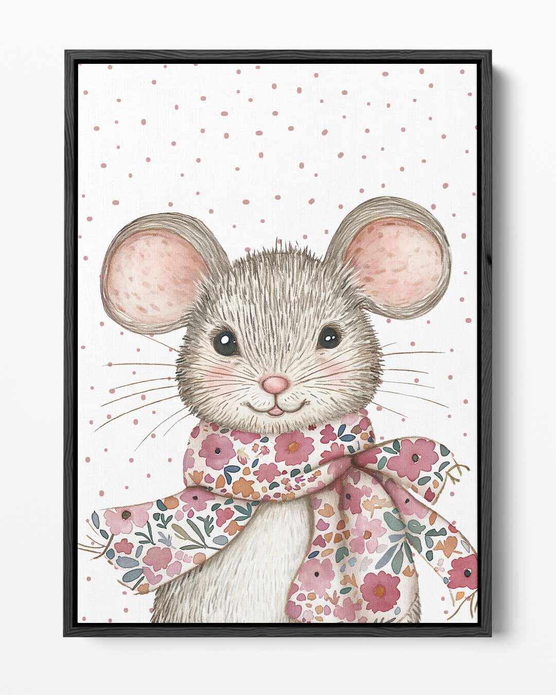 Schattige Muis met Bloemensjaal – portret kunstwerk als wanddecoratie