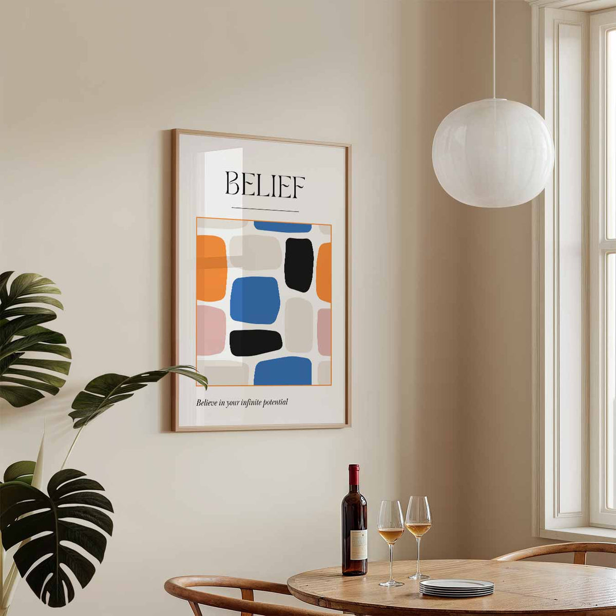 Kleurrijke Inspiratieposter Belief – tekstposter in staand formaat