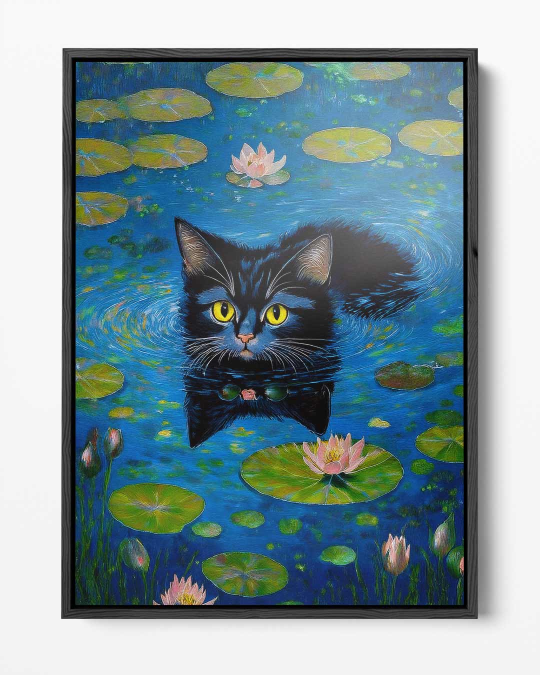 Zwemmende Kat in Watertuin – portret kunstwerk als wanddecoratie