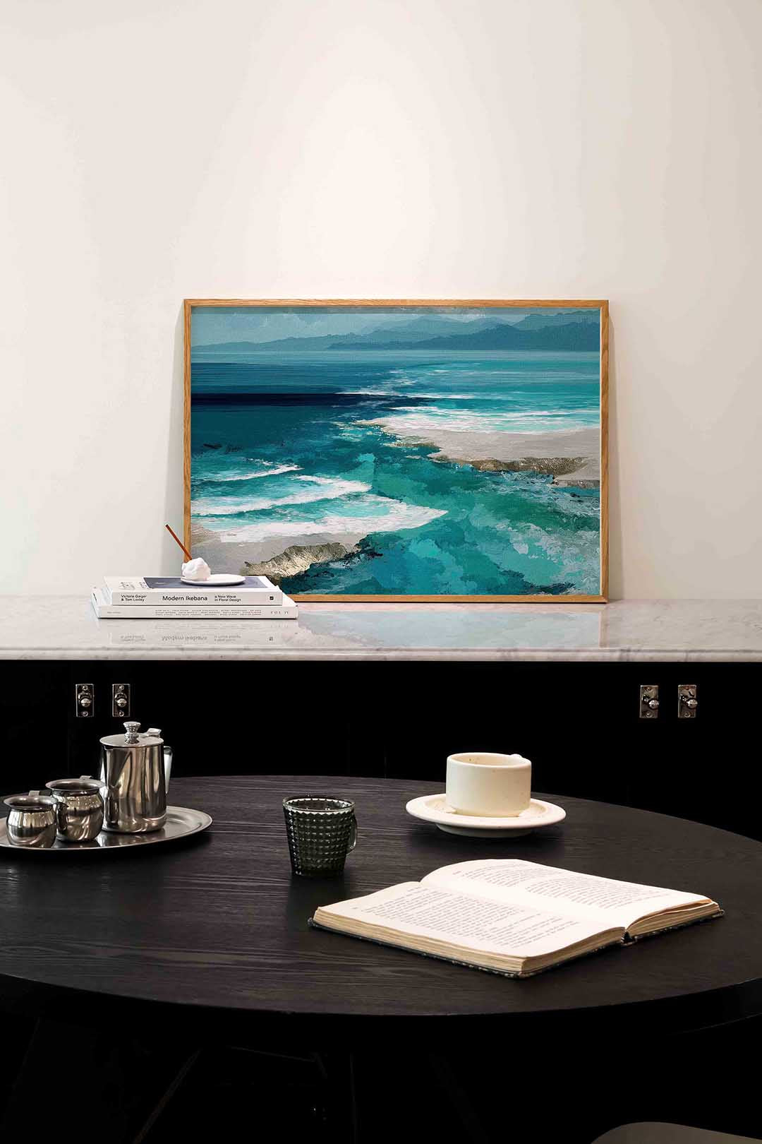 Blauwe oceaan – abstracte poster in liggend formaat