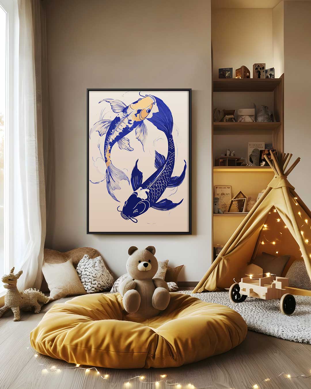 Koi Vissen Dans – canvas wanddecoratie in portret formaat