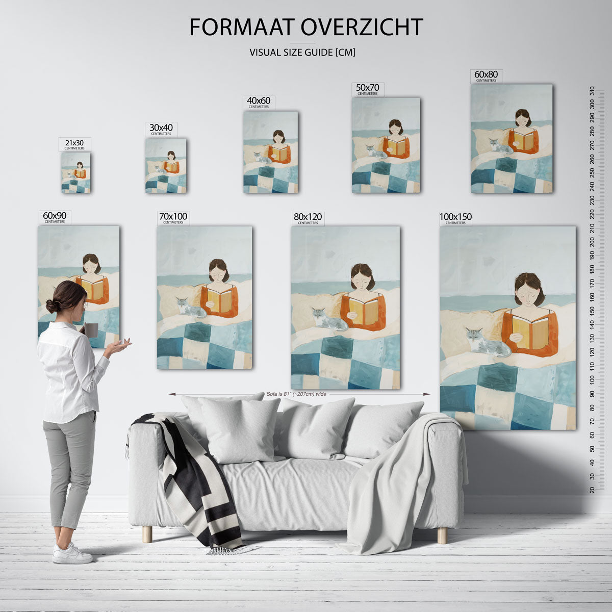 Lezende vrouw met kat – staande muurposter met hedendaagse illustratie
