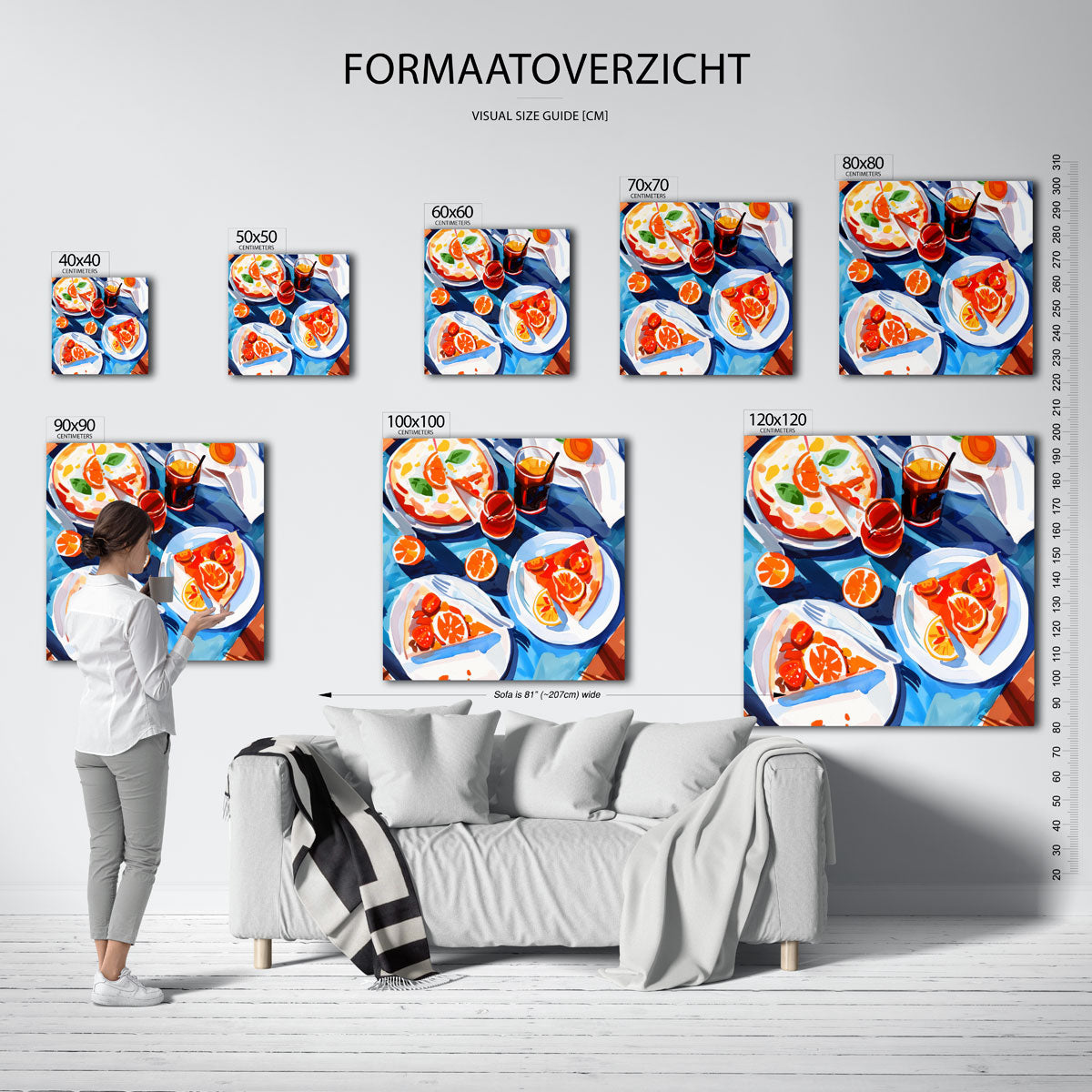Pizza en citrus – vierkante muurposter voor keuken of eethoek