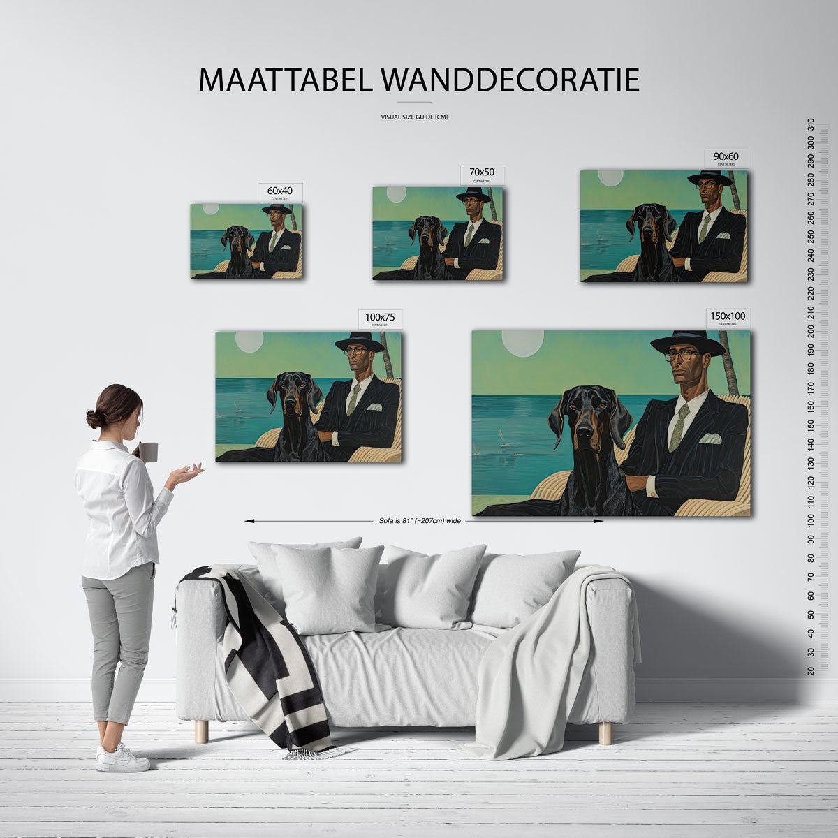 Man met hond – kunstwerk op canvas, dibond of plexiglas