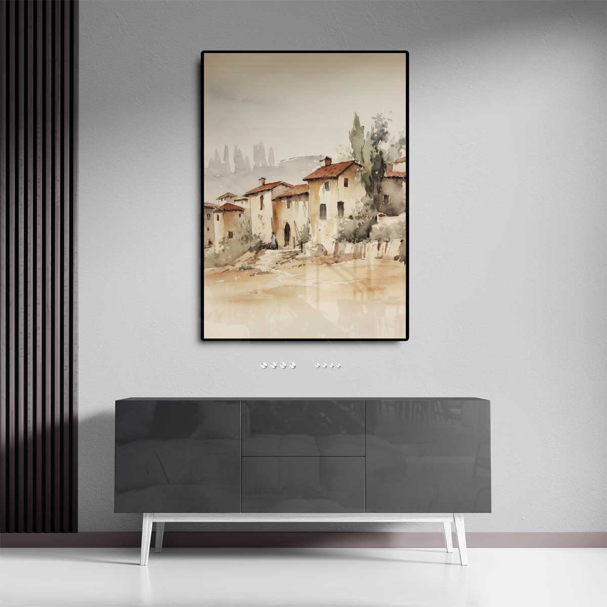 Dromerige Toscaanse Dorpstafereel – plexiglas kunstwerk als wanddecoratie