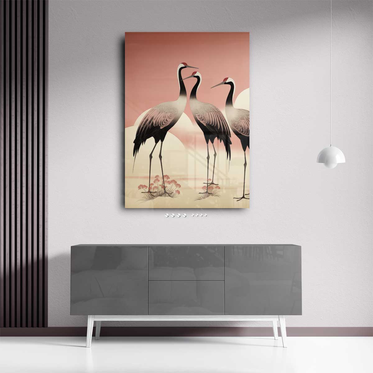 Dans van Kraanvogels – kunstwerk met zwarte baklijst