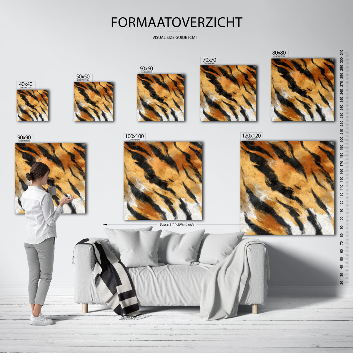 Tijgerstrepen patroon – vierkante muurposter met jungle thema