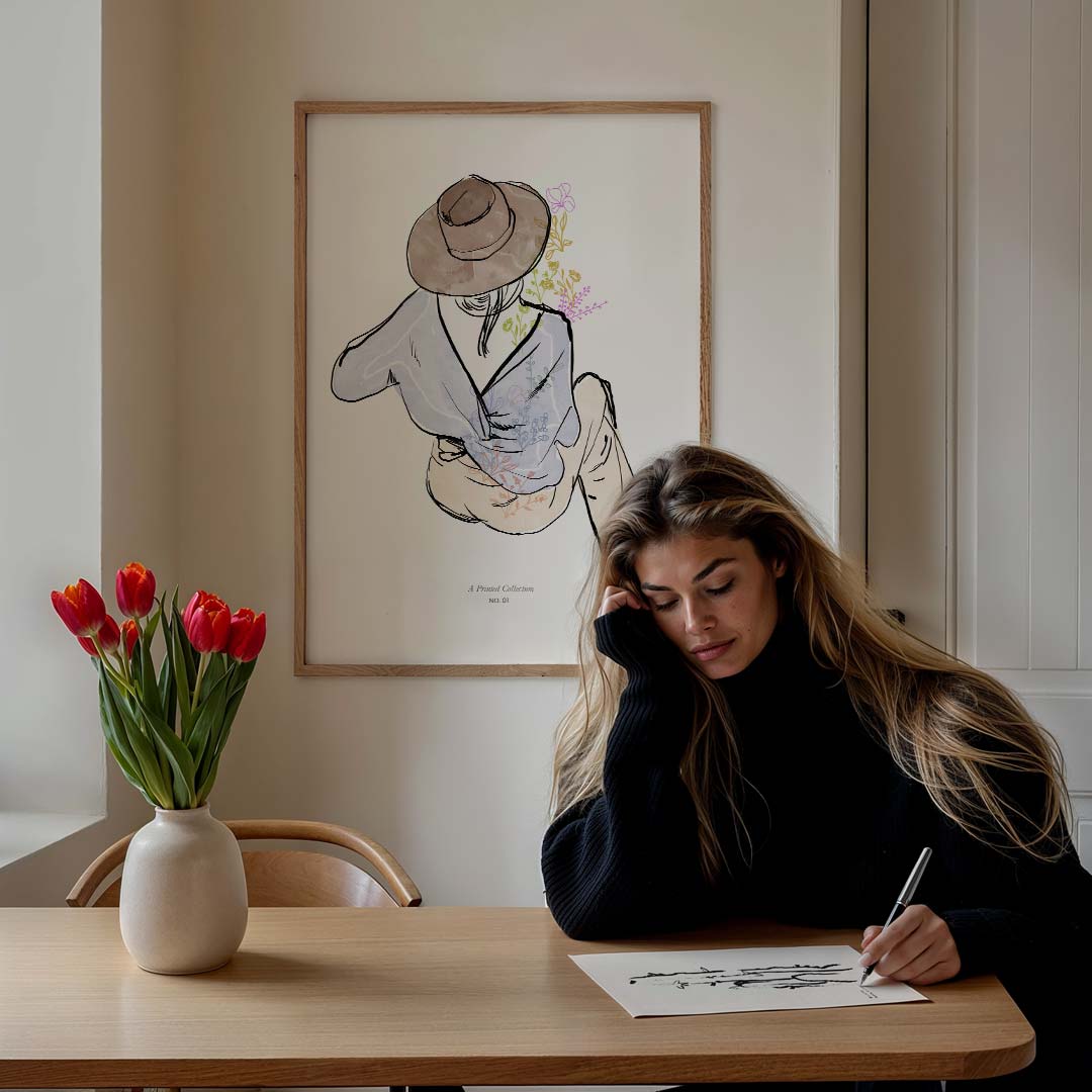 Stijlvolle Vrouwelijke Illustratie – lijntekening poster in staand formaat