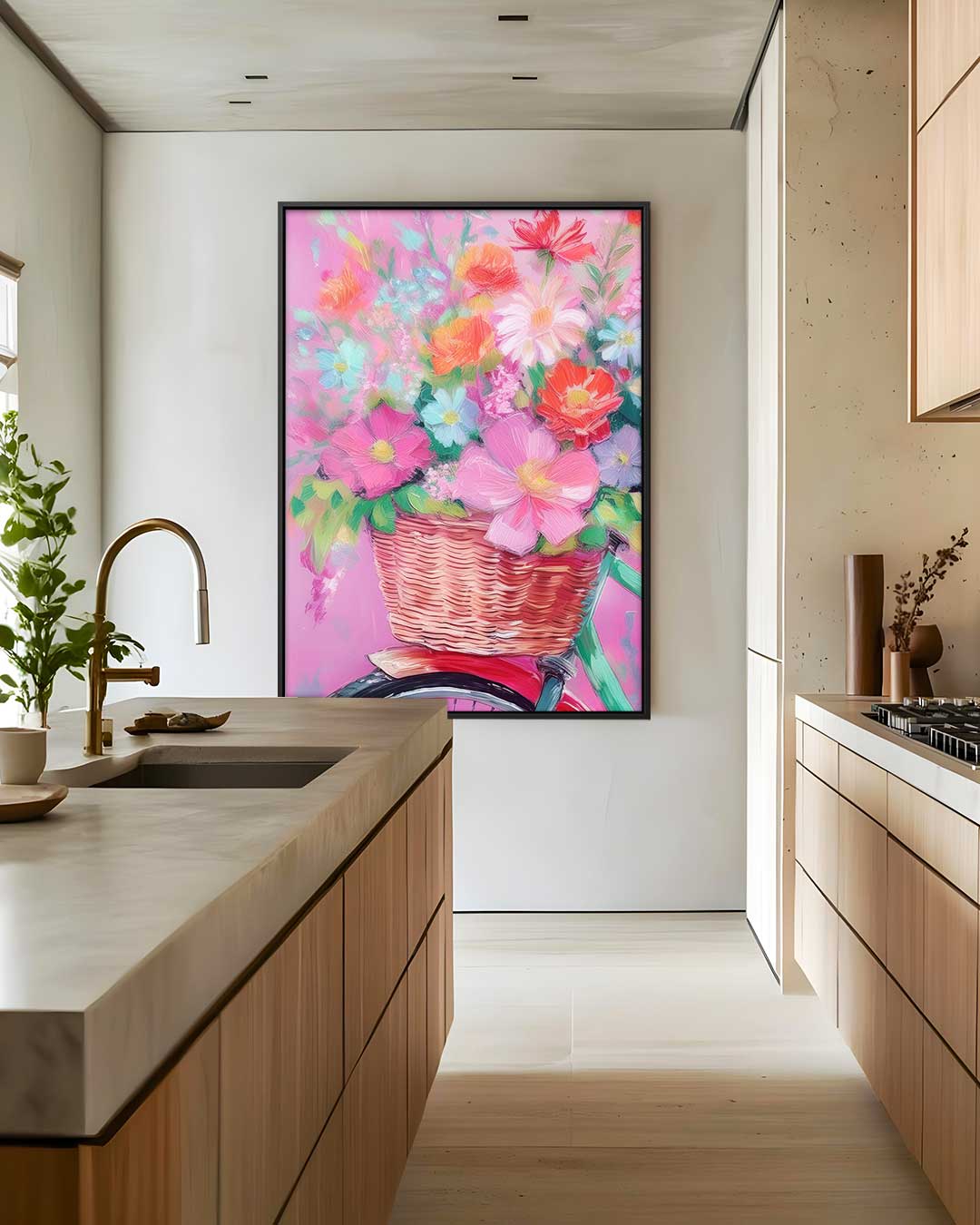 Bloemenmandje op Fiets – plexiglas wanddecoratie in portret formaat