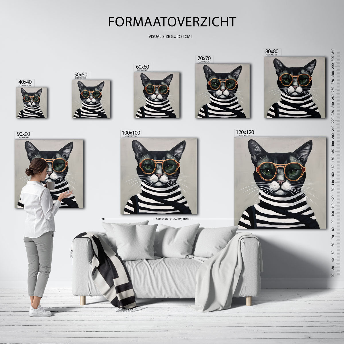 Kat met zonnebril – vierkante muurposter met dierenthema