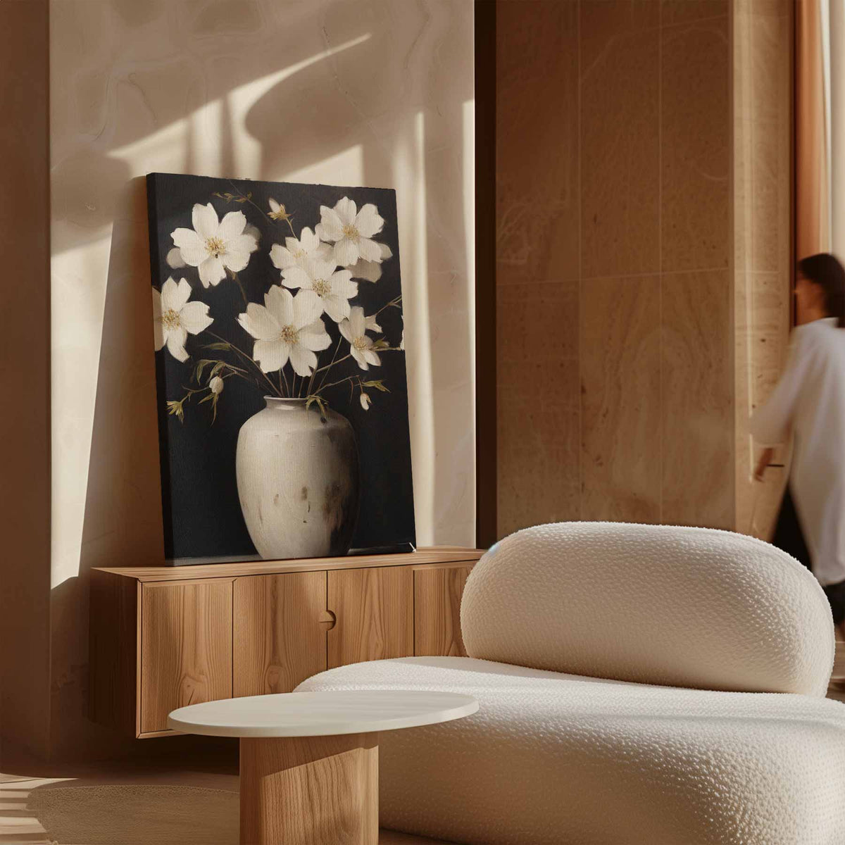 Bloemen in een Witte Vaas – canvas wanddecoratie in portret formaat