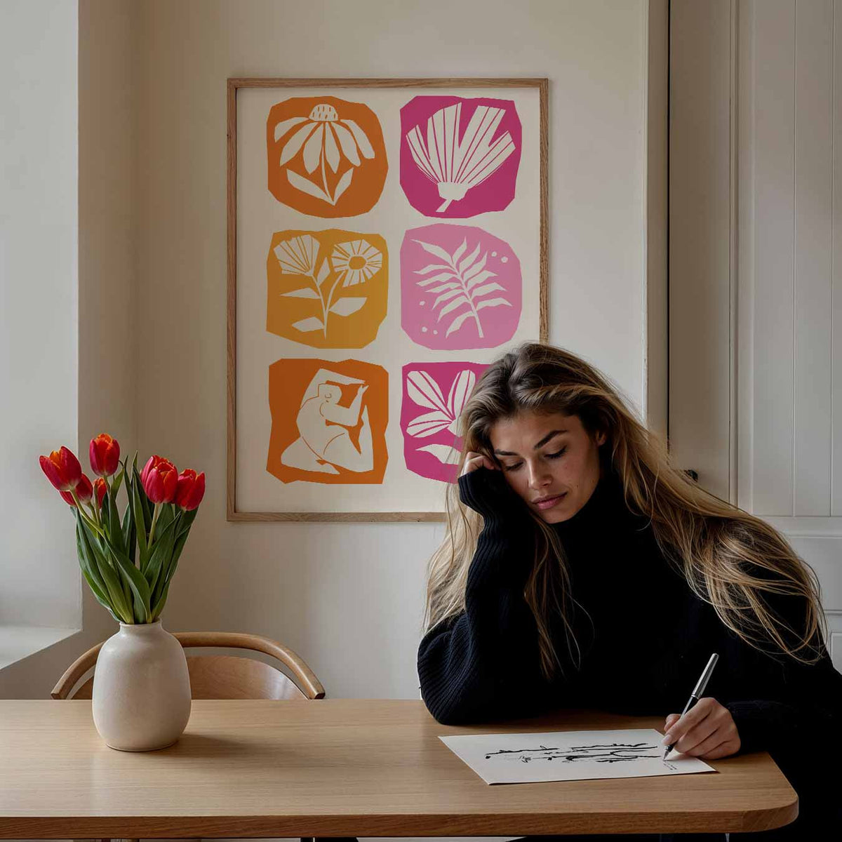 Bloemenpracht en Elegante Vormen – Popart poster als moderne urban wanddecoratie