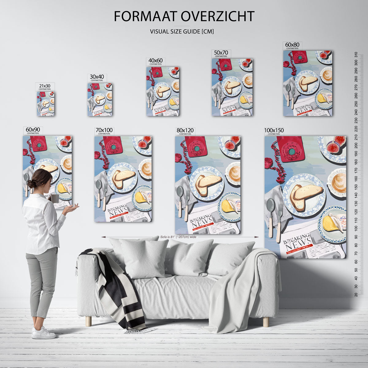 Ontbijttafel met telefoon – staande muurposter voor keuken of eethoek
