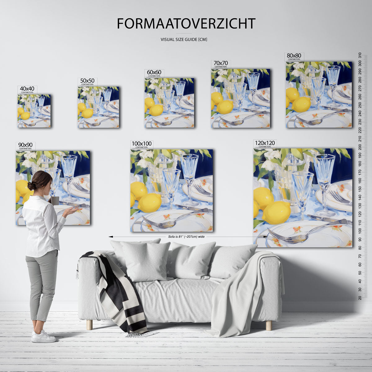 Citroenen en glazen – vierkante muurposter voor keuken of eethoek