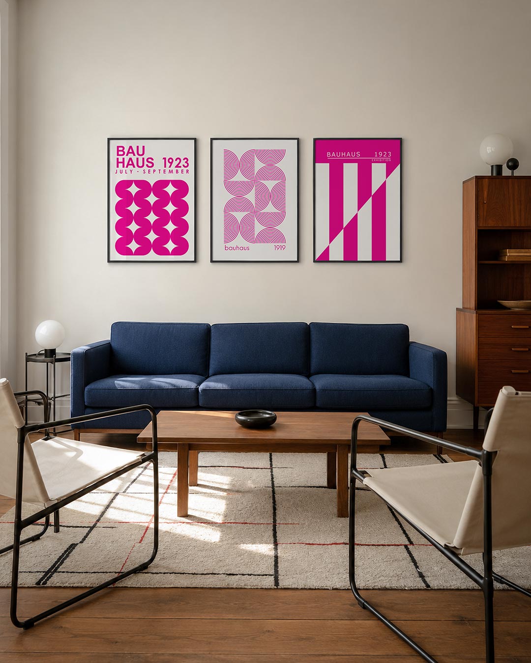 Vormen en ritme posterset – derde productweergave – deze posterset in drie delen toont levendige roze vormen die ritmisch
