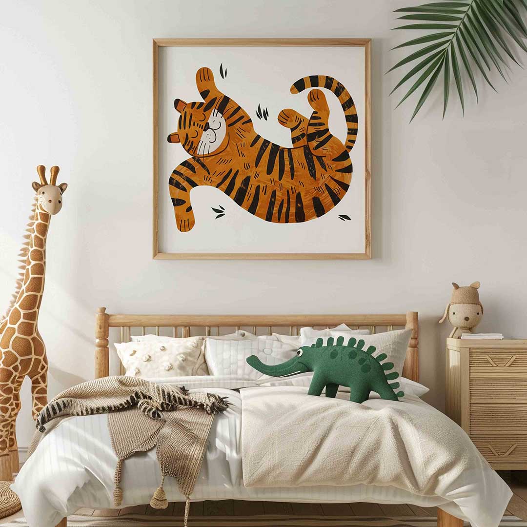 Speelse tijger – vierkante kinderkamer wanddecoratie van WallArtistic