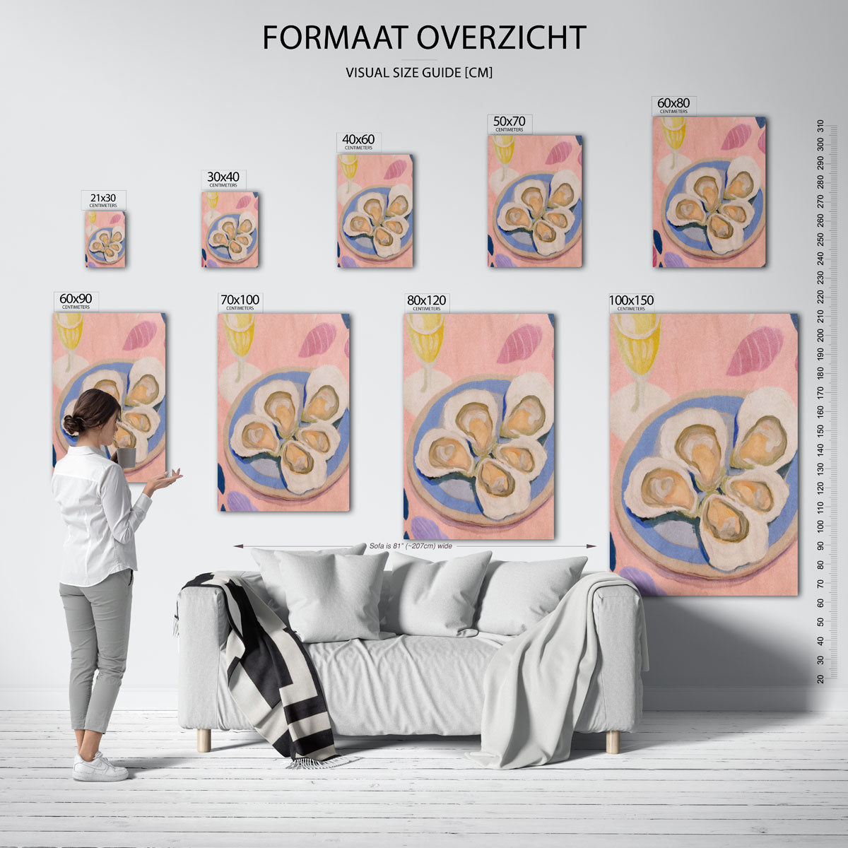 Oesters op bord – staande muurposter met botanisch thema