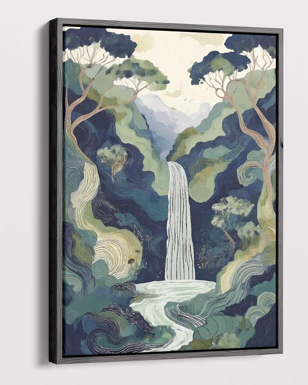 Mystieke Waterval in Bossen – dibond kunstwerk als wanddecoratie