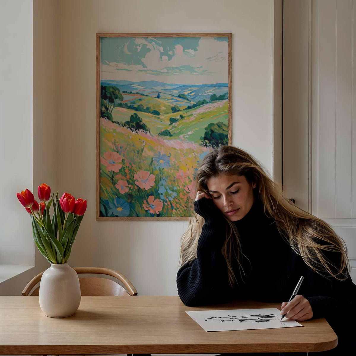 Zomerse Bloemenweide – bloemen poster als moderne staande wanddecoratie