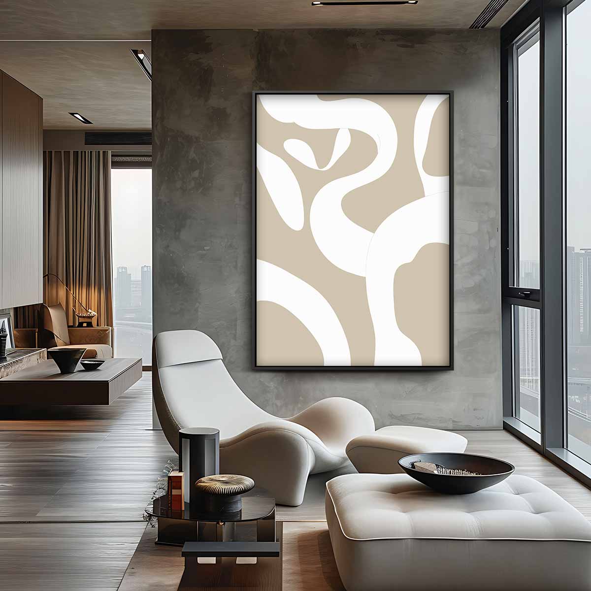 Organische Vormen in Beige – canvas wanddecoratie in portret formaat