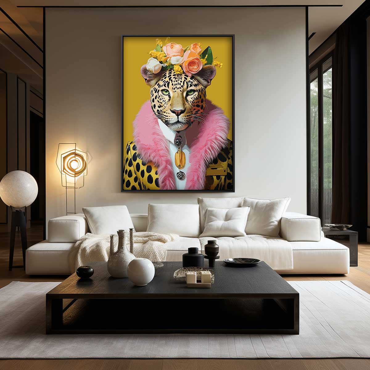 Opera d'arte alla moda con ritratto di leopardo