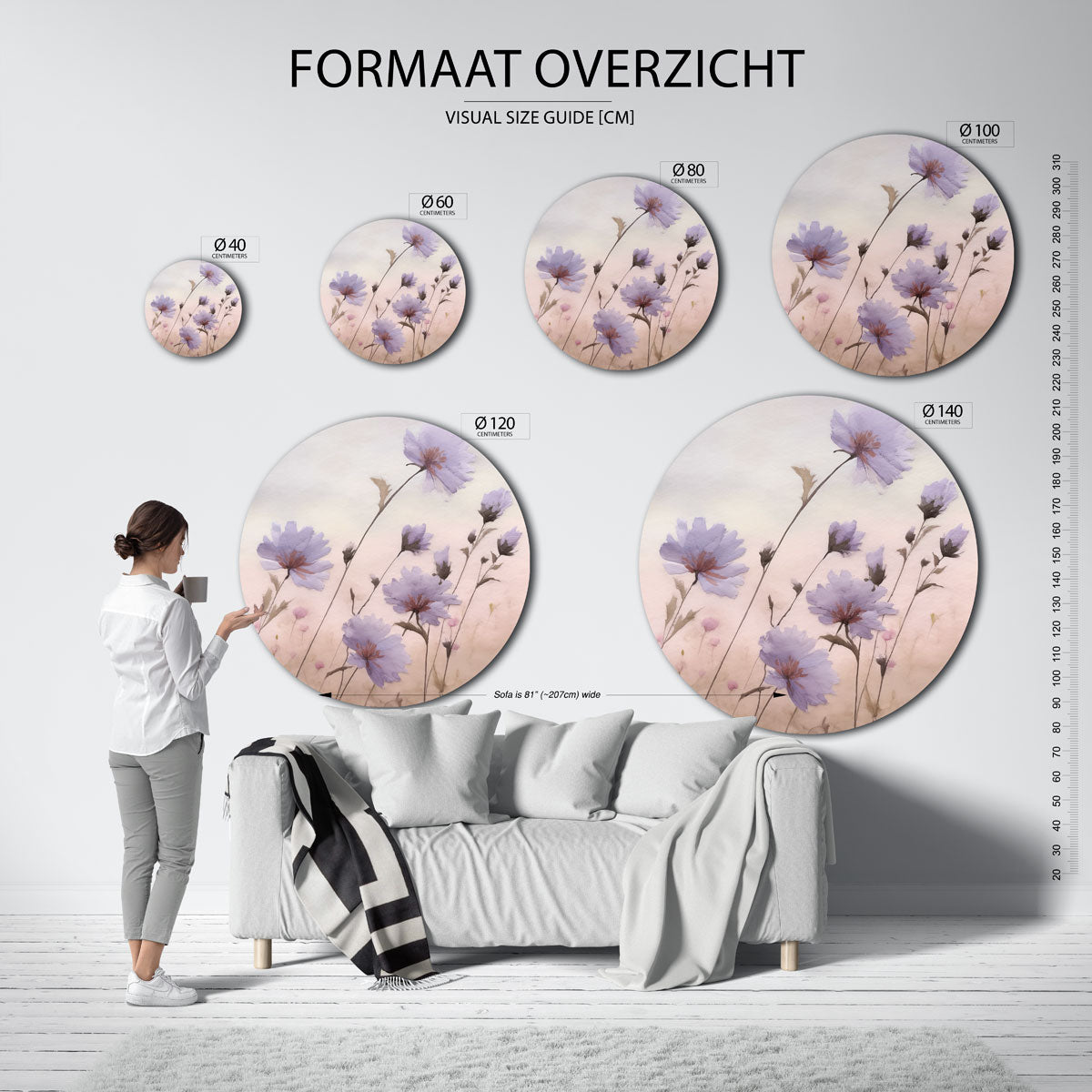 Bloemen in pastel – abstracte wandkunst als muurcirkel van WallArtistic