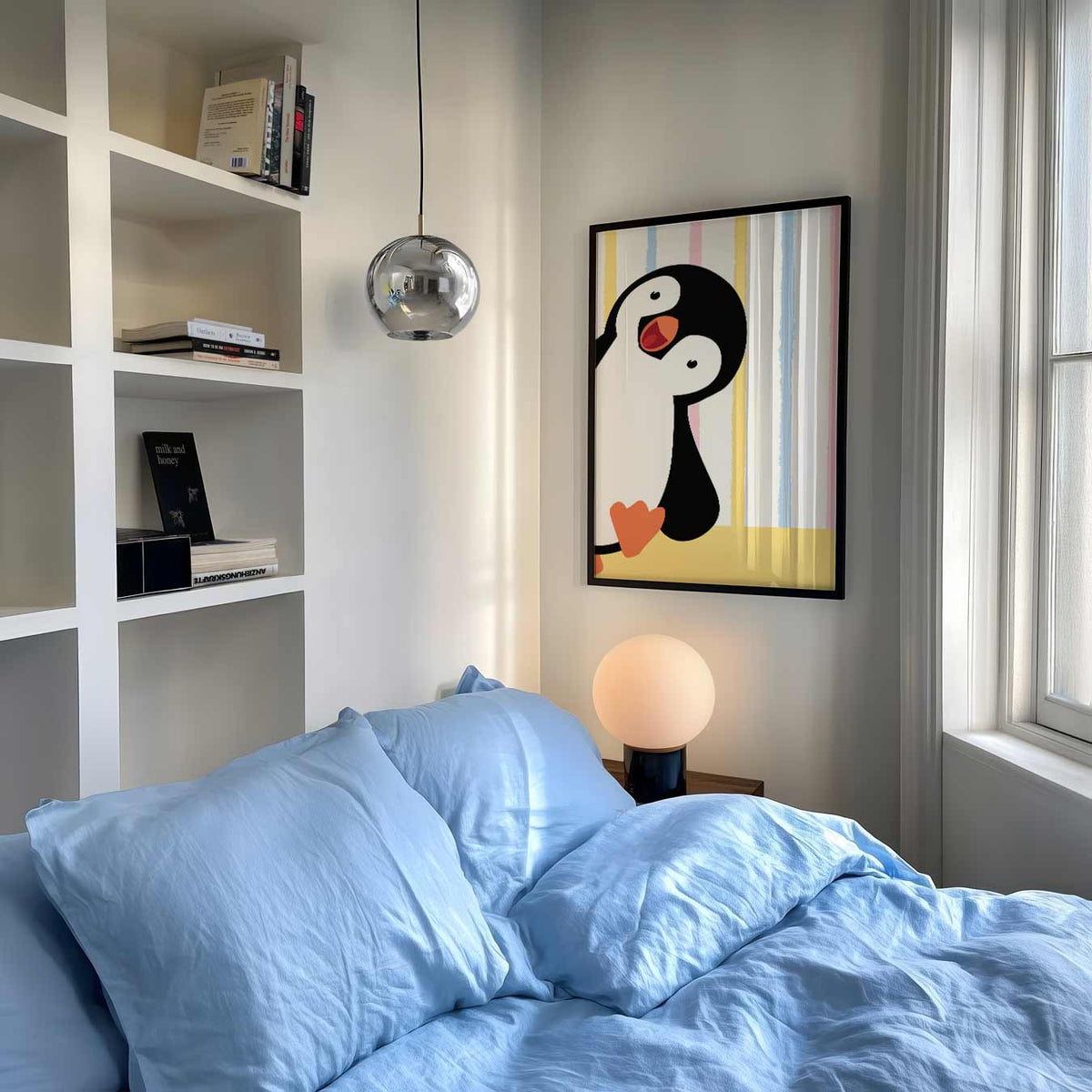 Vrolijke Pinguïn – speelse wandkunst als portret kinderposter