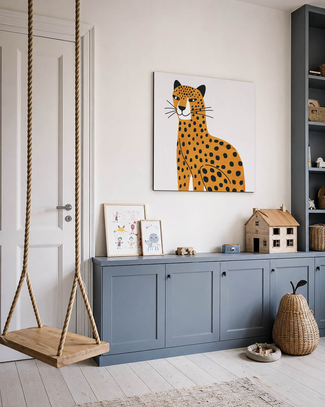 Gestileerde luipaard illustratie kunstwerk – vierkante wanddecoratie – dit kunstwerk toont een gestileerde luipaard met een