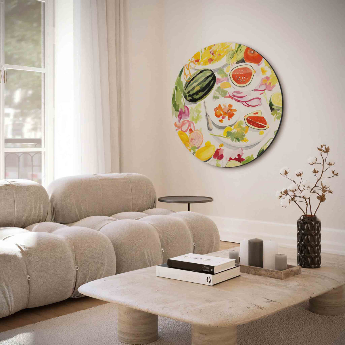 Fruit en groente – muurcirkel met abstracte texturen voor aan de muur