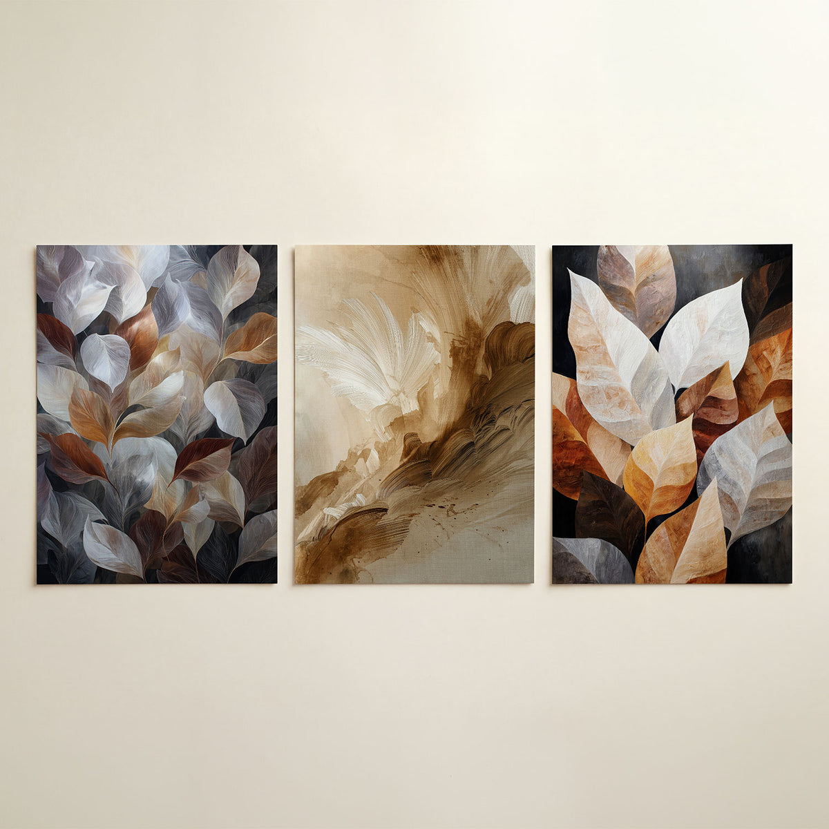 Bladpatroon harmonie driedelige posterset in tweede interieur
