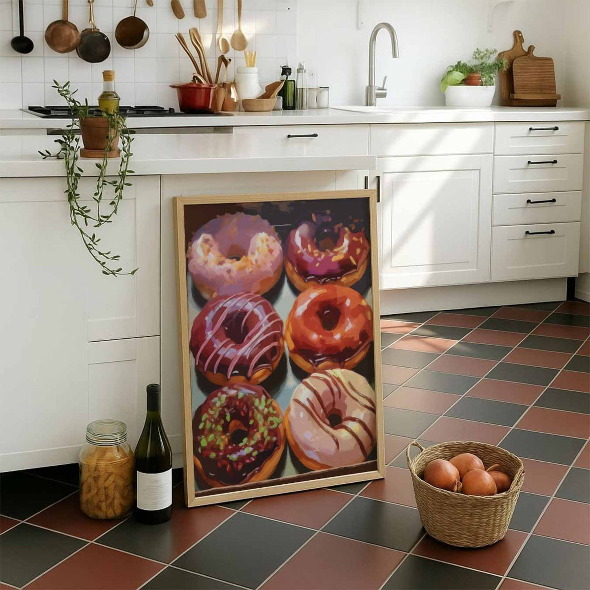 Kleurrijke Donut – staande muurposter voor keuken of eethoek