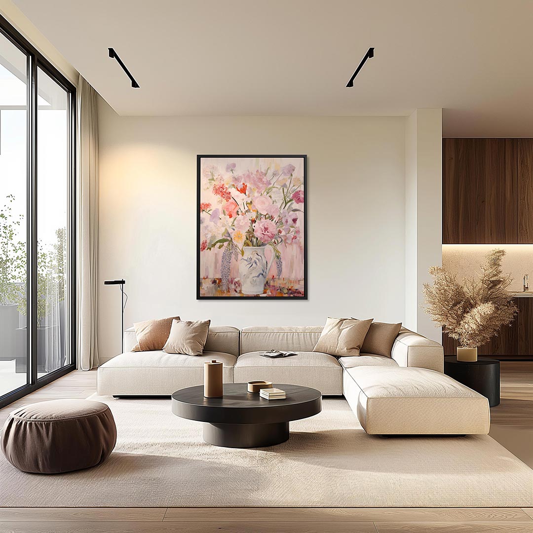 Bloemrijke compositie – kunstwerk als stijlvolle wanddecoratie