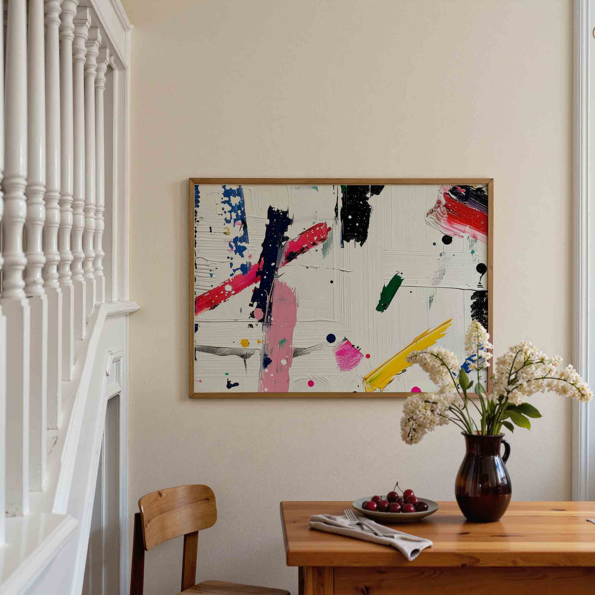 Abstracte penseelstreken – liggende illustratie poster als wanddecoratie